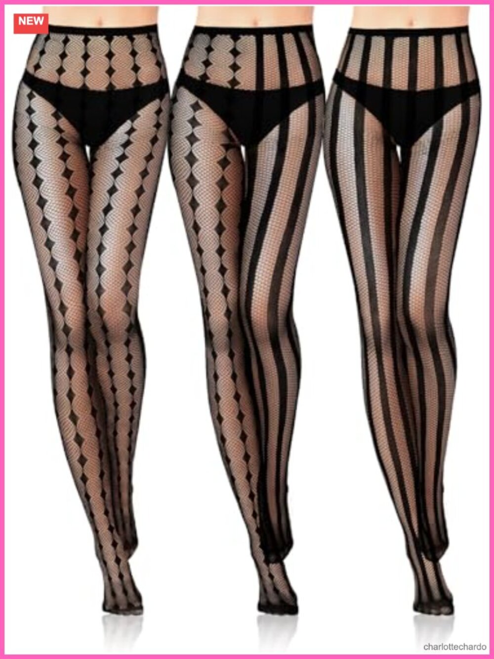 Women's 3 Pack Halloween Jester Costume Striped Tights Black White